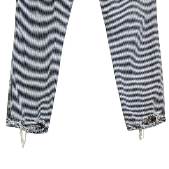 Free People Jeans Womens Size 27 Blue Cotton Striped Distressed Tapered Grunge - Picture 9 of 10